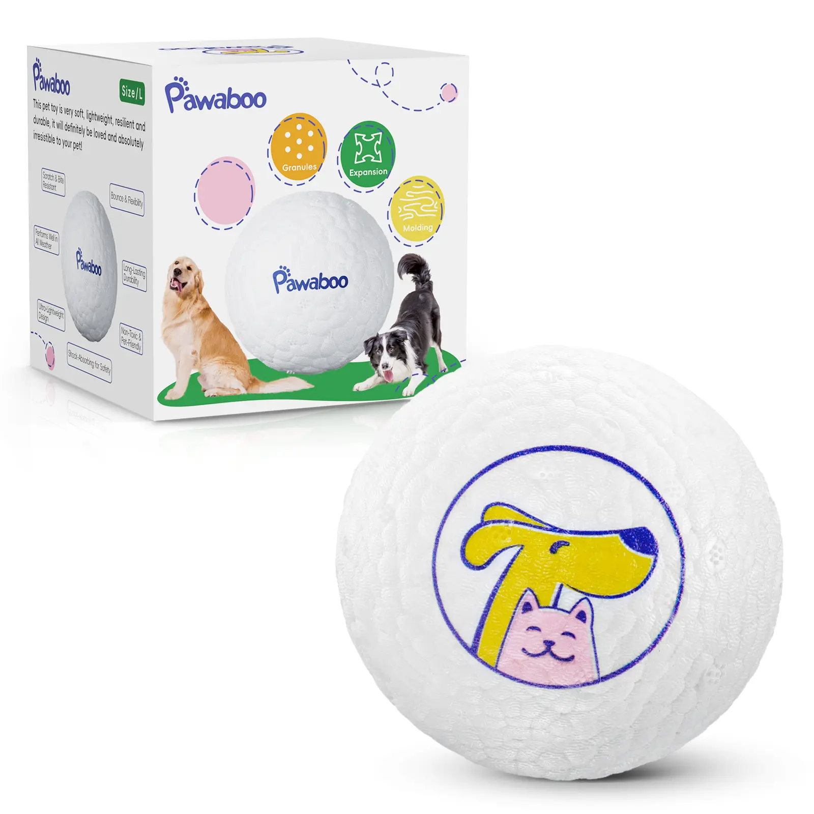 Pawaboo Indestructible Chew Ball Toy - Durable, High-Bounce, Chew-Proof, Floats for Water Play, Suitable for All Dog Breeds,back to school