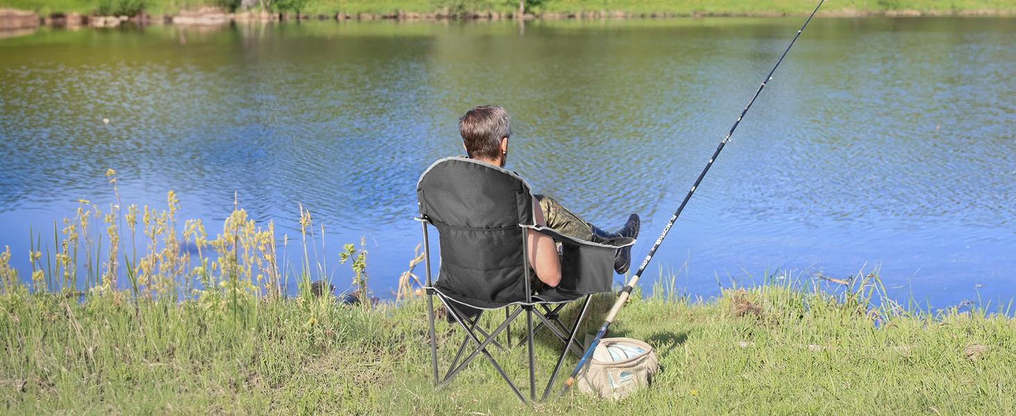 Folding Camping Chairs, Outdoor Collapsible Padded Chairs with Cup Holder & Cooler Bag, Heavy Duty Portable Camping Chair for Garden Beach Fishing Sports