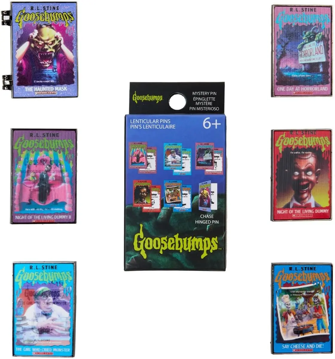 Goosebumps Enamel Pins Mystery Box, Collectible Lenticular Art Book-Shaped Brooches with Glitter Chase, Lapel Pins, Collectibles, Pin Clip