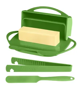 4-Piece Breakfast Set with Flip-Top Butter Dish, Spreader, Toaster Tongs, and Spatula