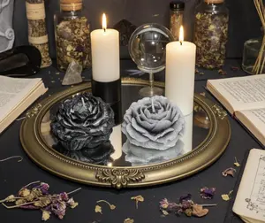 Peonies of Dark Duality Candles in Rustic Black, 3D Frosted Petal Tips, 2pc set!