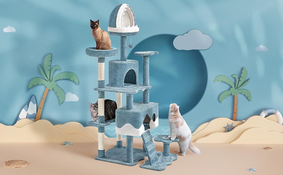 Yaheetech Cat Tree, 72.5″ Height Ocean-themed Cat Tower for Indoor Cats, Multi-Level Large Cat Tower for 3-4 Medium/Large Cats, 2 Condos & 2 Perches & Scratching Posts & Toys, Blue & White Yaheetech Cat Tree, 72.5″ Height Ocean-themed Cat Tower for Indoor Cats, Multi-Level Large Cat Tower for 3-4 Medium/Large Cats, 2 Condos & 2 Perches & Scratching Posts & Toys, Blue & White