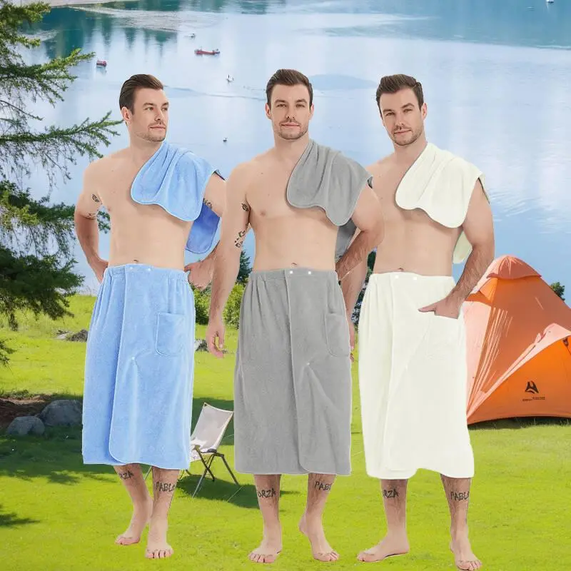 Men's Bath Towel, 2 Counts/set Adjustable Pocket Size Quick-drying Absorbent Bath Towel Skirt Set, Bathing Accessories for Bathroom Hotel, Super Absorbent Towel, Towels Set, Shower Towels, Body Towels