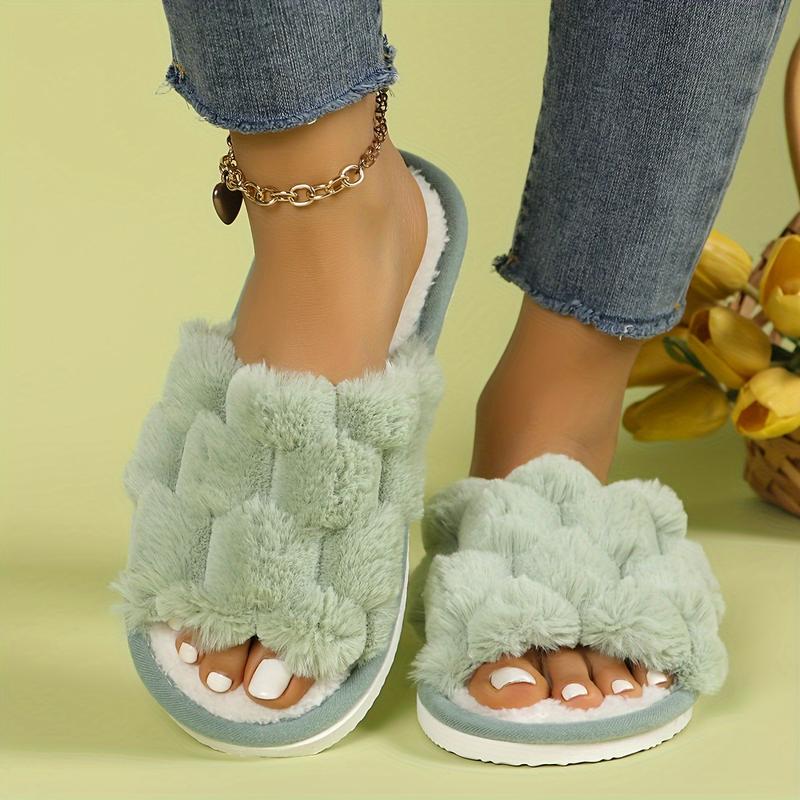 Fuzzy Open Toe Slippers for Women Indoor Cozy Memory Foam Slip On House Slides Shoes Gifts for Womens Her Mom