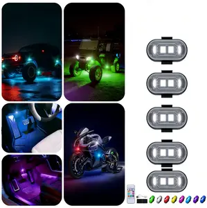 【6Pcs Car LED Light with Remote Control】RGB LED Strobe Light, Anti-collision Aircraft Light, Warning Light, Multifunctional Car Decorative Light - Suitable for Cars, Motorcycles, SUVs, Pickups, Bike