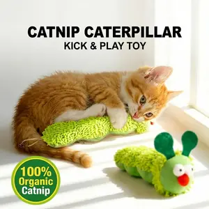 New Store Perks ！Catnip Caterpillar Plush Pillow 1Pc, Crinkle Sound Cat Toy with Catnip Head Silvervine Tail, Interactive Boredom Relief Toy for Indoor Cats