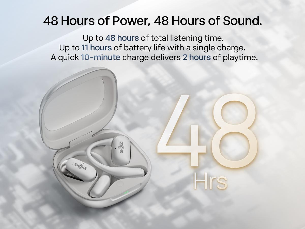 SHOKZ New OpenFit 2+ Open-Ear Headphones, Dolby Audio Enabled, Comfortable Earbuds with Soft Ear Hooks, 48H Playtime, IP55 Water-Resistant, USB-C Fast Charging, Wireless Charging