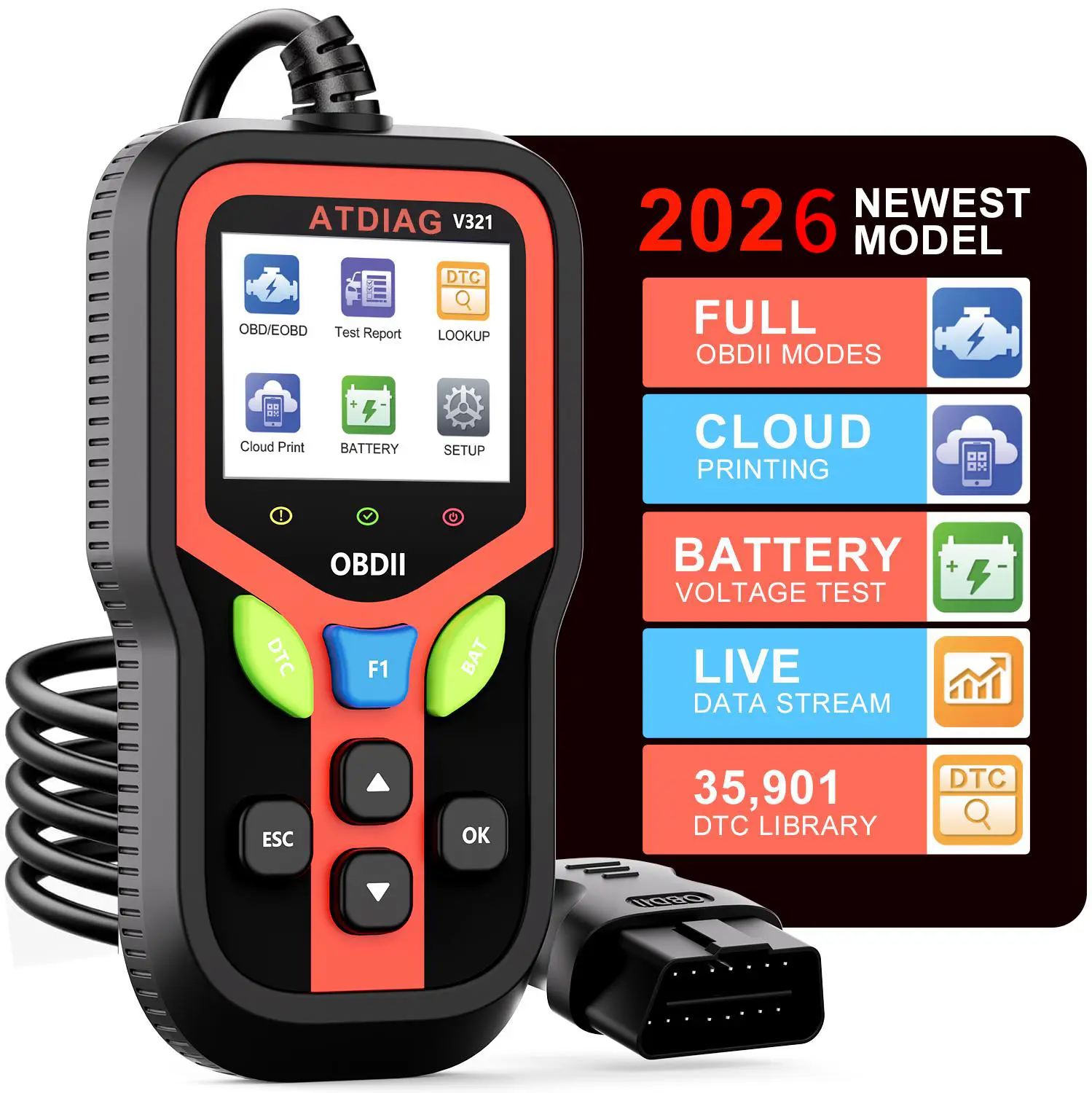 2026 Upgraded Powerful OBD2 Scanner Diagnostic Tool, Engine Code Reader, Full OBD2 Functions, Engine Light Reset, Battery Voltage Test & Live Data, Plug & Play for All 1996+ Vehicles DIY Car Owners & Mechanics, Automotive Voltage Tester, Voltage Monitor