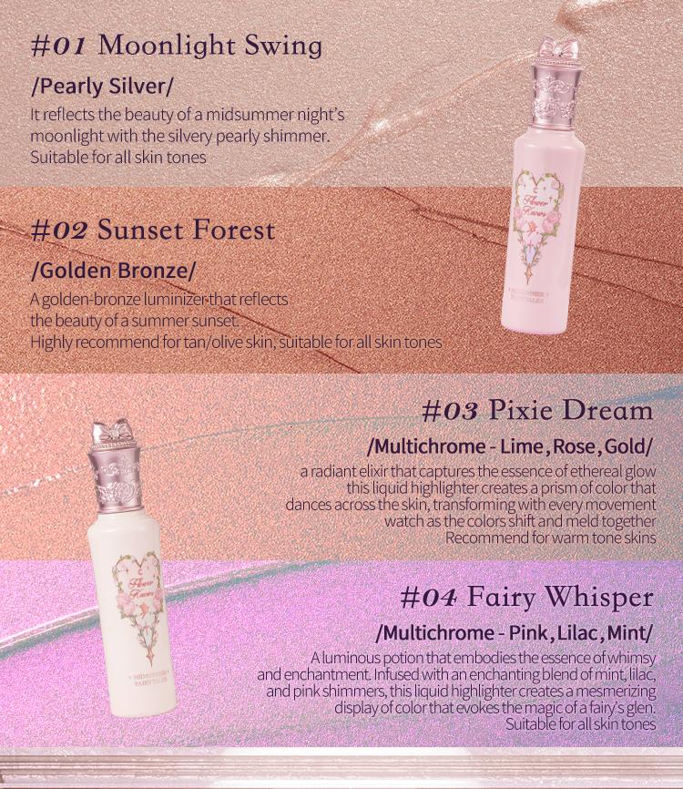 Flower Knows Midsummer Fairytales Collection Liquid Highlighter - Multichrome, Longlasting, Waterproof, Festival Makeup, Christmas Cosmetic Gift