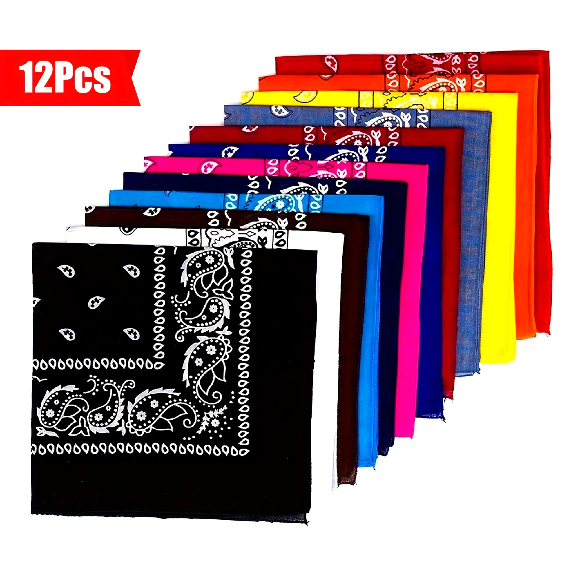 12pcs Vibrant Paisley Print Bandanas - Soft, Breathable Absorbent Fabric Scarves, Unisex Large Size Scarf Head Wrap, Sweat-Absorbing, Machine Washable for Cycling & Outdoor Activities
