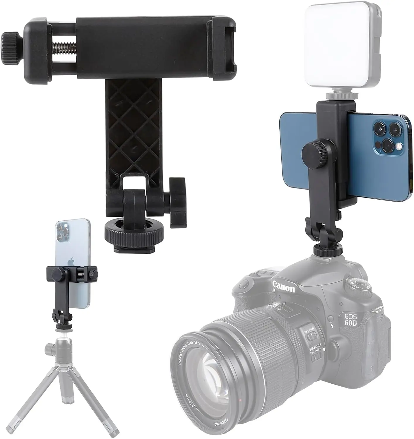 360° Rotate Adjustable Mobile Phone Tripod Mount Adapter, Universal Selfie Accessory with Camera Hot Shoe, Compatible with Canon, Nikon, Sony DSLR Cameras Camera Accessories Holder