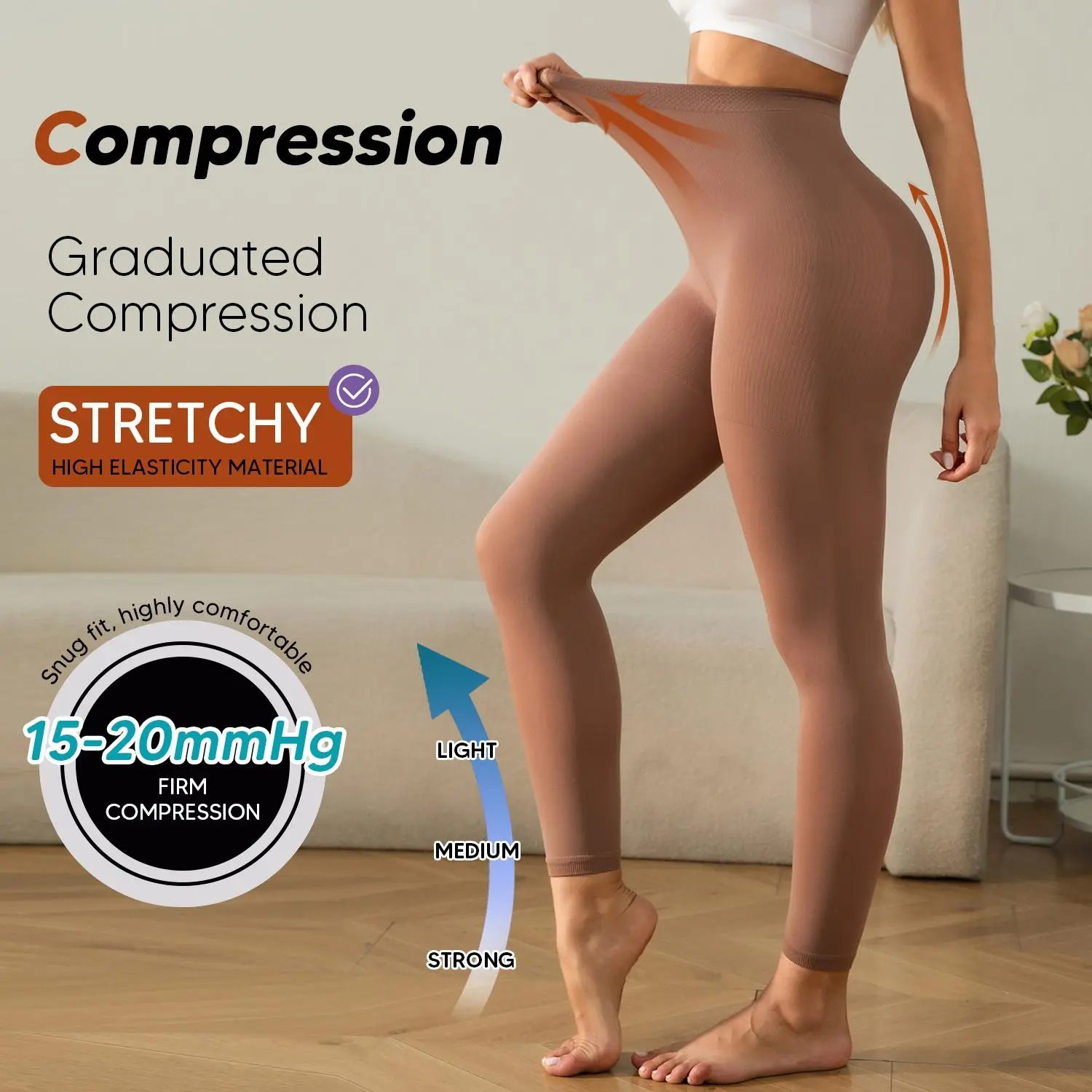 Women's Footless Compression Pantyhose - 15-20mmHg Opaque Nylon Tights with Gradient Support for Athletic Stress Relief & Travel, Fabric, Fit, Party