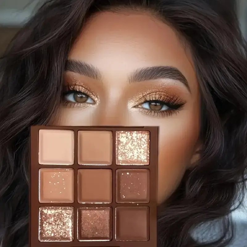 9-Color Chocolate Eyeshadow Palette, Matte & Shimmer Eyeshadow, Earth-Tone Makeup Set, Highly Pigmented, Long-Lasting, Blendable for Natural/Glam Looks, Travel Size for Women and Beginners