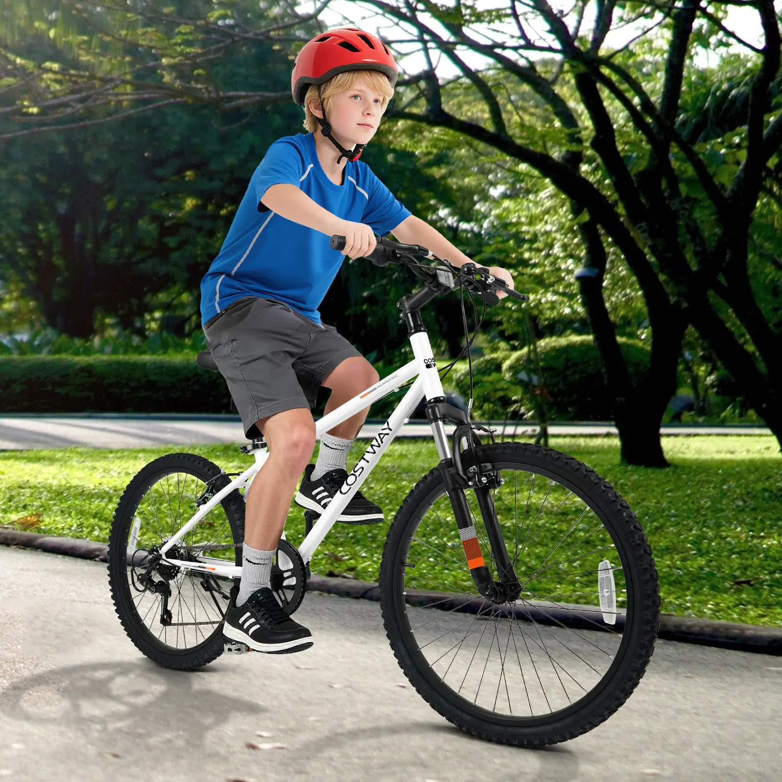 COSTWAY - Kids Mountain Bike 20 24 Inch Child Bicycle for Boys Girls Aged 8+ Years Old White-24 Inch