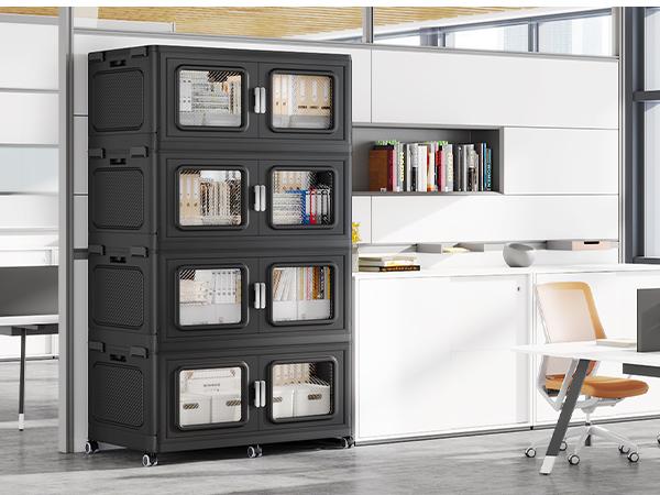 BROVIEW V80 165-300Gal Plastic Collapsible Storage Bins, Plastic Extra Large Storage Bins with Wheels, Stackable Closet Organizer and Storage Drawers, Black