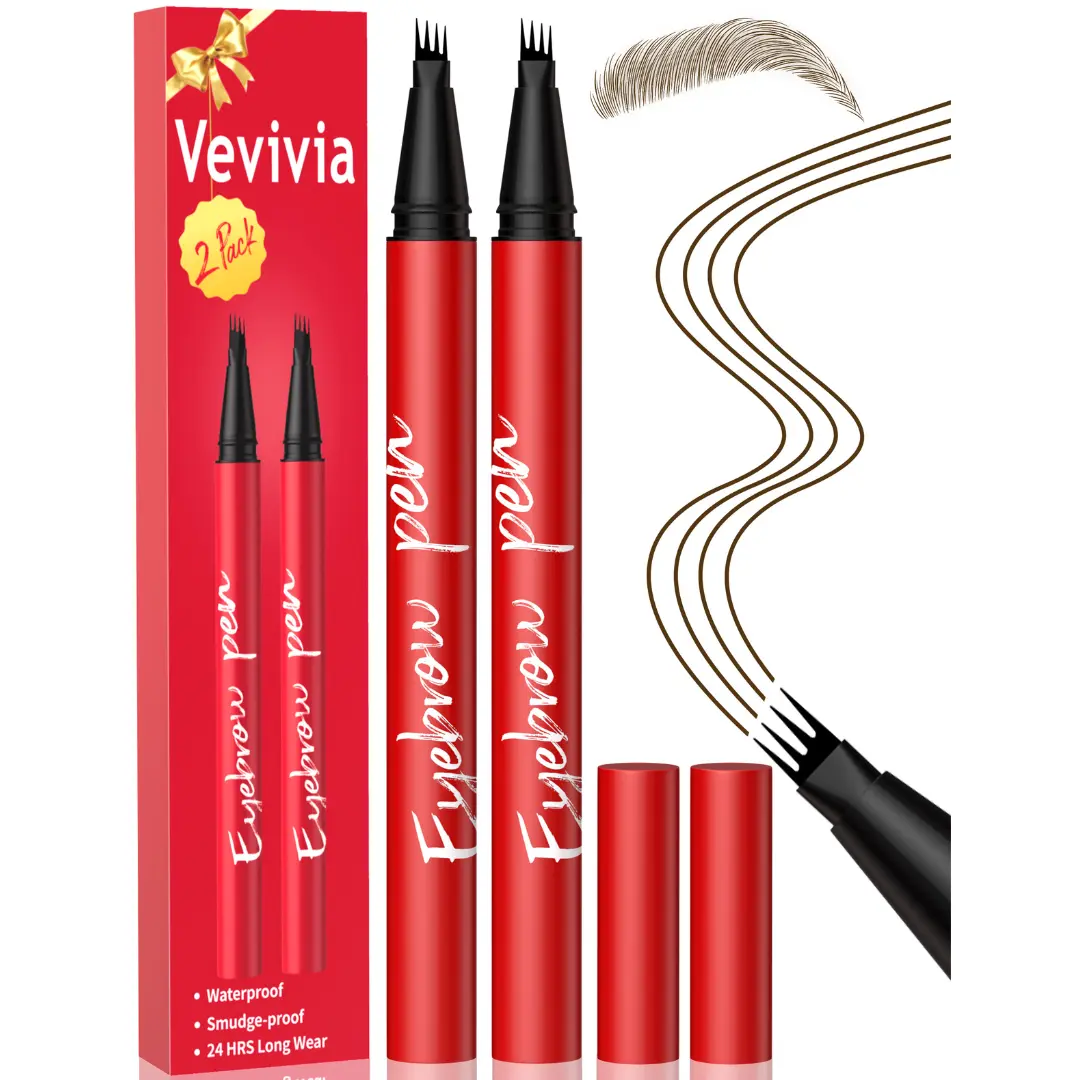 Vevivia Beauty 2-Pack Eyebrow Pens – Best Value Brow Pen Set, 4-Tip Natural Hair-Like Strokes, All-Day Wear,sunscreen,#backtoschool