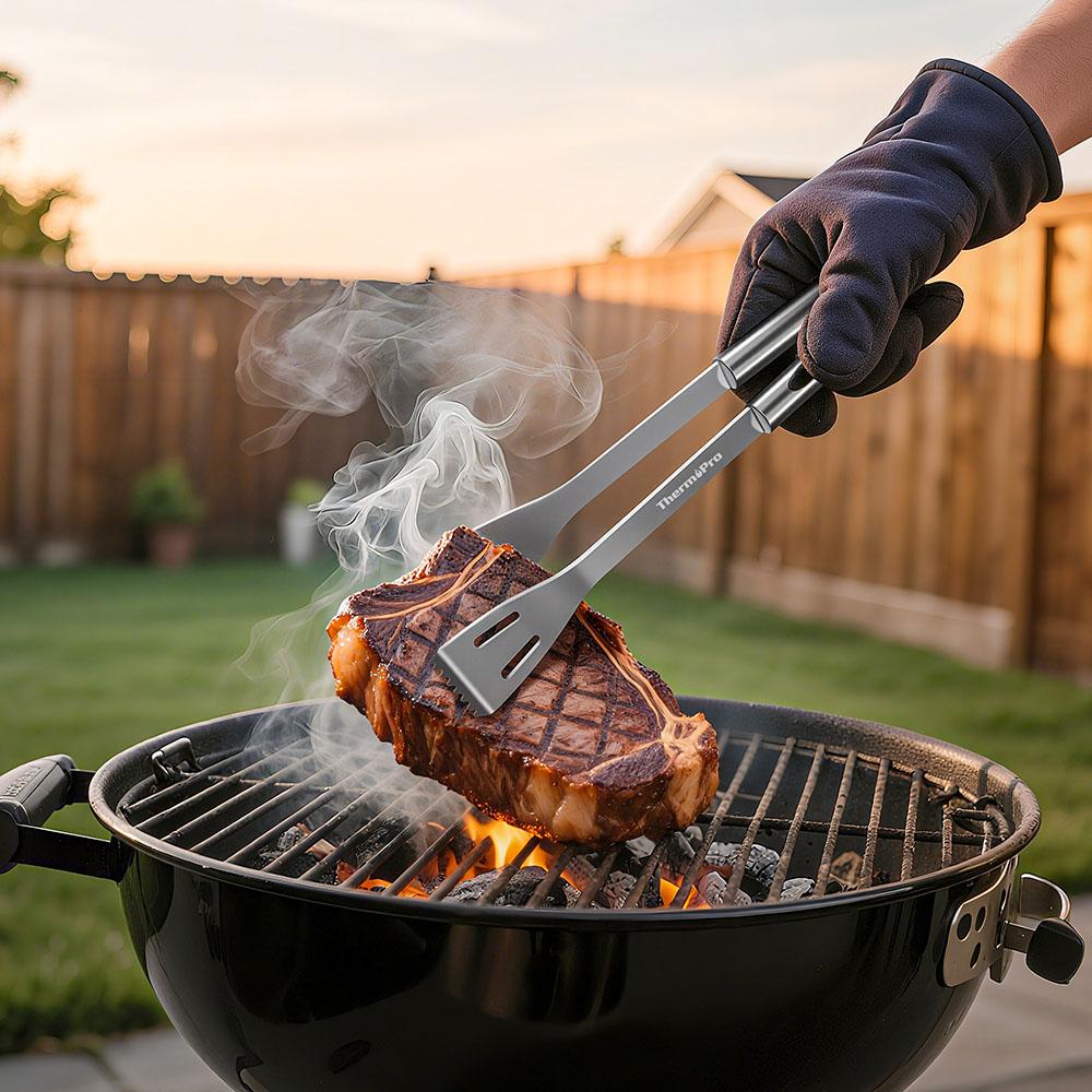 ThermoPro 6-Piece BBQ Tool Set | Heavy-Duty Grilling Kit for Home & Outdoor Cooking Stainless Steel Grilling Utensil Set Cast Iron Burger Press
