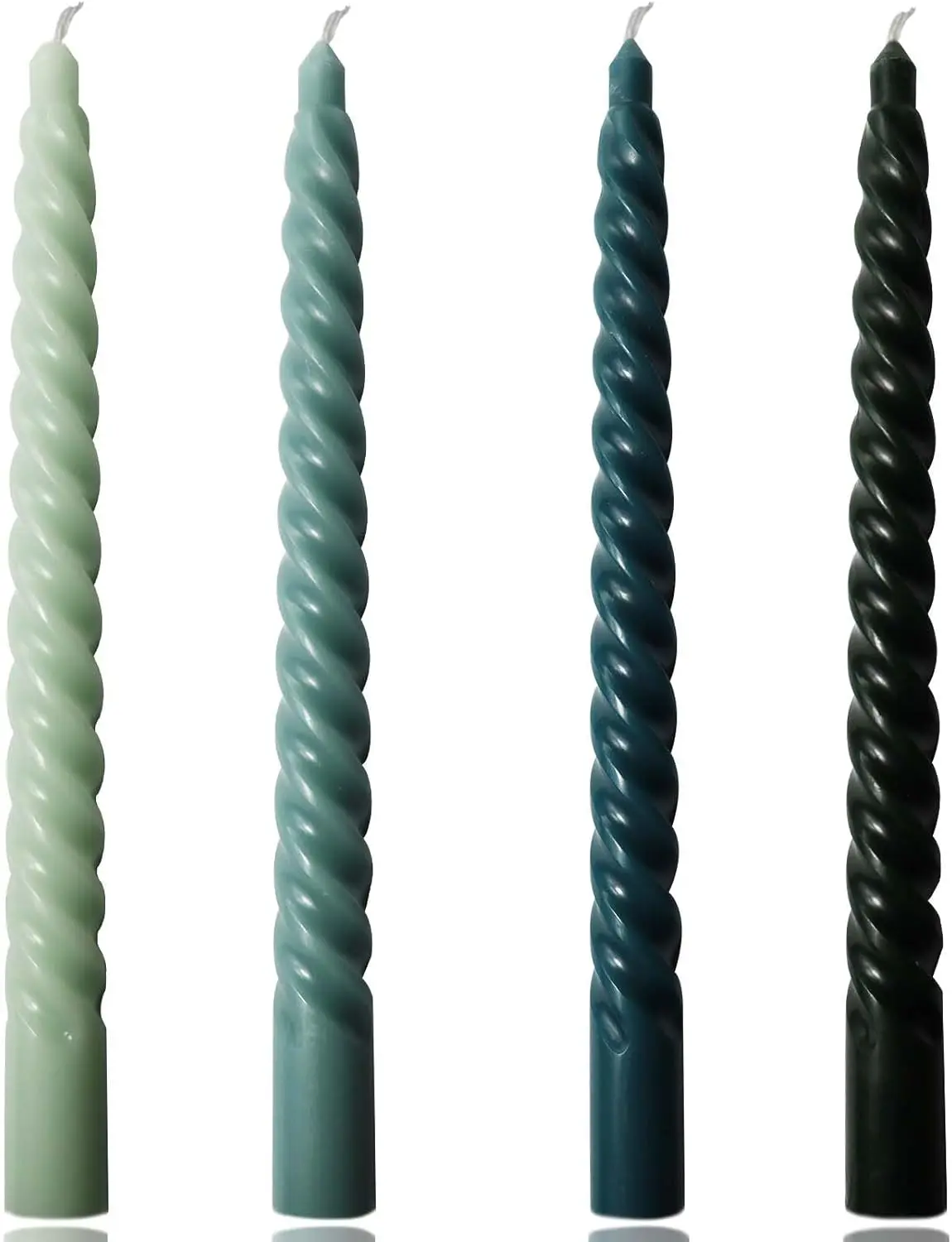 10 in-4 Pack Romantic Synthetic Twist Shape Gradient Green Spiral Taper Candles, 7-7.5 Hours Burn Time, for Home Dinner, Wedding & Christmas Decor (Festive Home/Party/Cake Supplies)