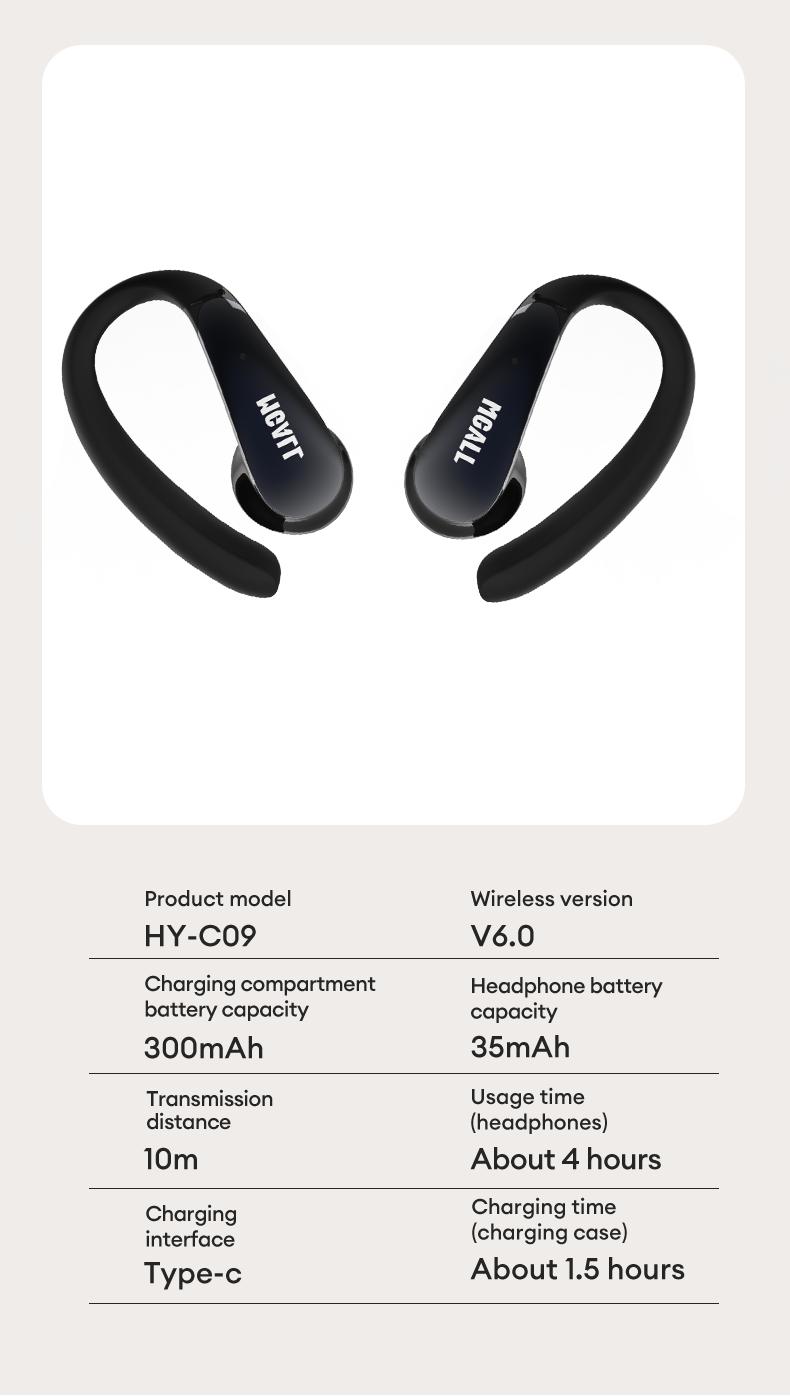 MGALL C09 Open-Ear Wireless Headphones with 2025 Bluetooth 6.0 ENC Call Noise Reduction Berlin Super Sense Sound Comfortable No-Pain Listening for Long Wear Audio Headset for Music Calls & Sports