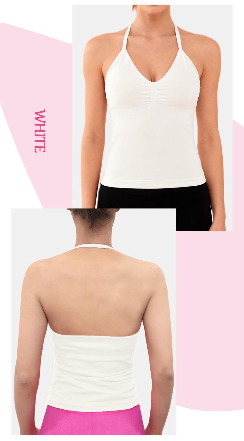 SUNVADUN B377 Sportswear Top Lace-Up Sleeveless Yoga Vest V-Neck Stretch Vest Crop Top for Women Fitness Vest Open Back Athletic Minimalistic Activewear Gym Apparel with Removable Cup Moisture Wicking Quick-Drying High Elasticity