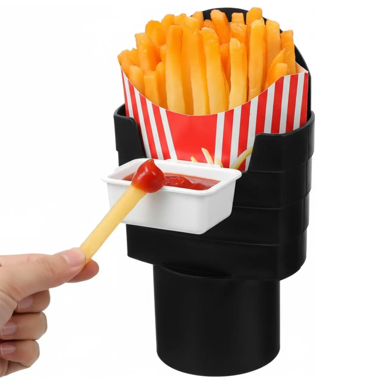 Multifunctional Car Organizer - 2-in-1 Car Cup Holders Snack Caddy with Detachable Ketchup Tray, Compact Console Storage, 7.24" x 4.09" (L x W), 3.07" Inner Depth, Universal Vehicle Air Vent & Mount Fit for Cross-Country Road Trips