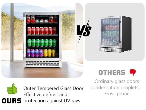 AMERLIFE Beverage Refrigerator-24 In fridge with Glass Door, Adjustable Shelves and LED Touch Panel, Under Counter Design for Wine Beer, Built-In or Freestanding Use, 34-64℉