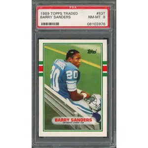 Barry Sanders 1989 Topps Traded Football Rookie Card RC #83T Graded PSA 8