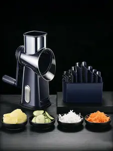 5-in-1 Multi-functional Rotary Vegetable Slicer & Grater - Manual Mandoline for Vegetables, Fruits, and Cheese - Includes 5 Interchangeable Blades & Storage Box
