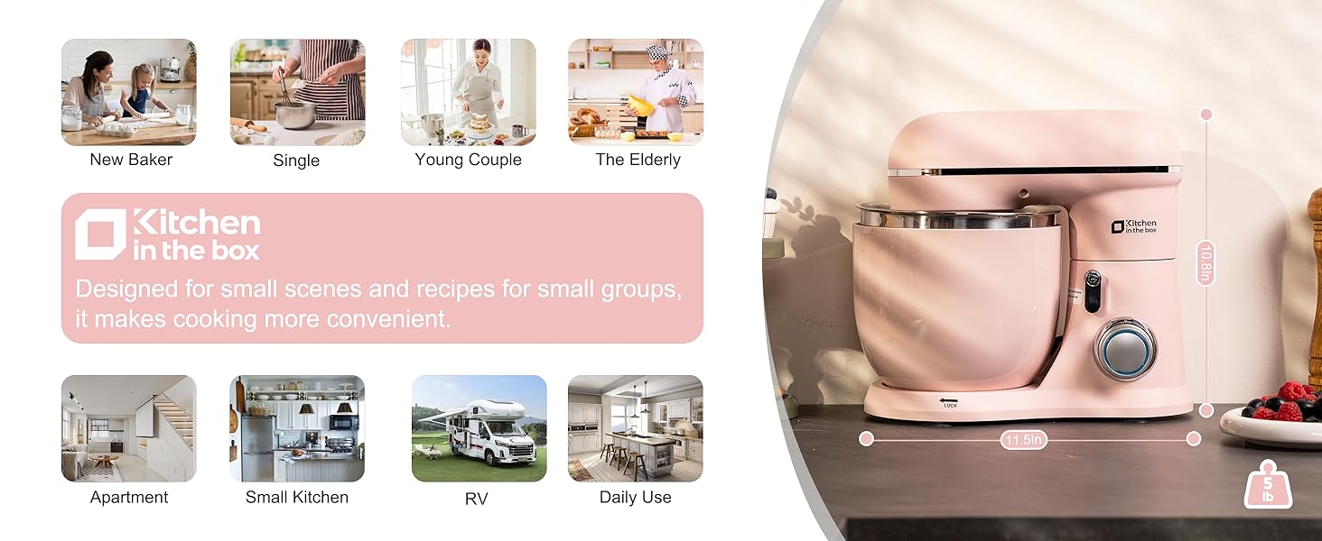 Kitchen in the Box Stand Mixer, 3.5QT Compact Kitchen Electric Mixer with Steal Mixing Bowls, 10-Speed Tilt-Head, Dough Hook, Flat Beater, Whisk – Lightweight, Small Stand Mixer for Baking, Cooking, Daily Use