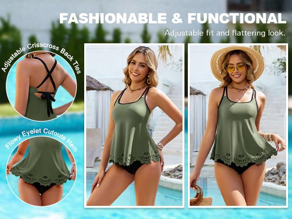 Blooming Jelly Womens Swimsuits Tankini Tummy Control 2 Piece Bathing Suit Modest Beach Vacation Clothes