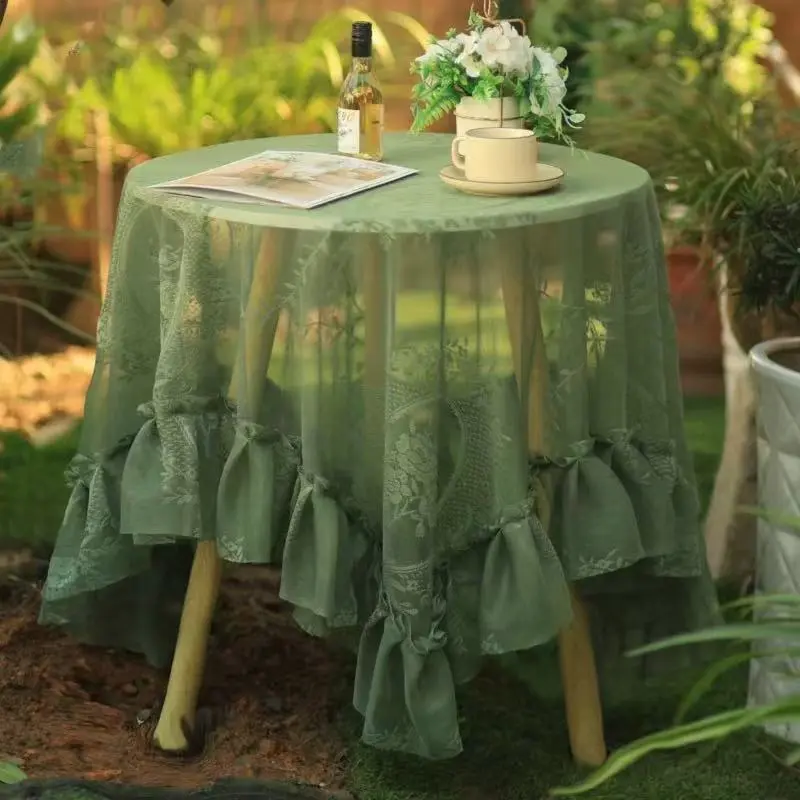 1pc French Country Style Tablecloth, Vintage Round Dining Room Coffee Table Cover, Picnic Table Cover, Romantic Lace Overlay, Home Decor Accessory