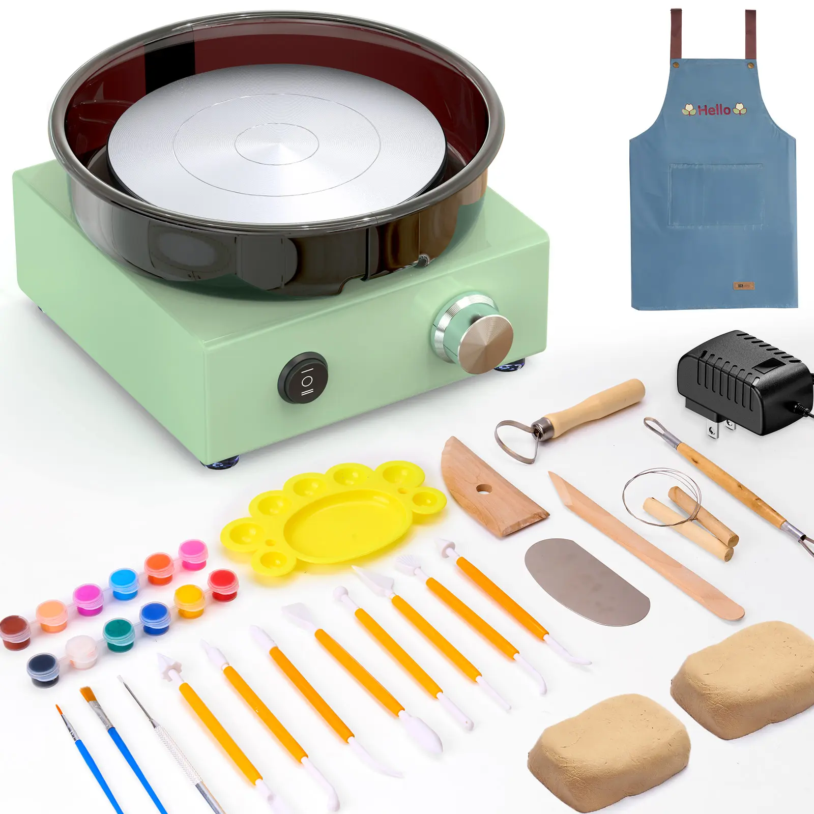 Mini Pottery Wheel Kit, Dual-Rotation Clay Making Machine with Sturdy Metal Frame, Removable Splash Guard & 18PCS Sculpting Tools, Portable DIY Set, Ideal Gift for Beginners for Home Art Projects