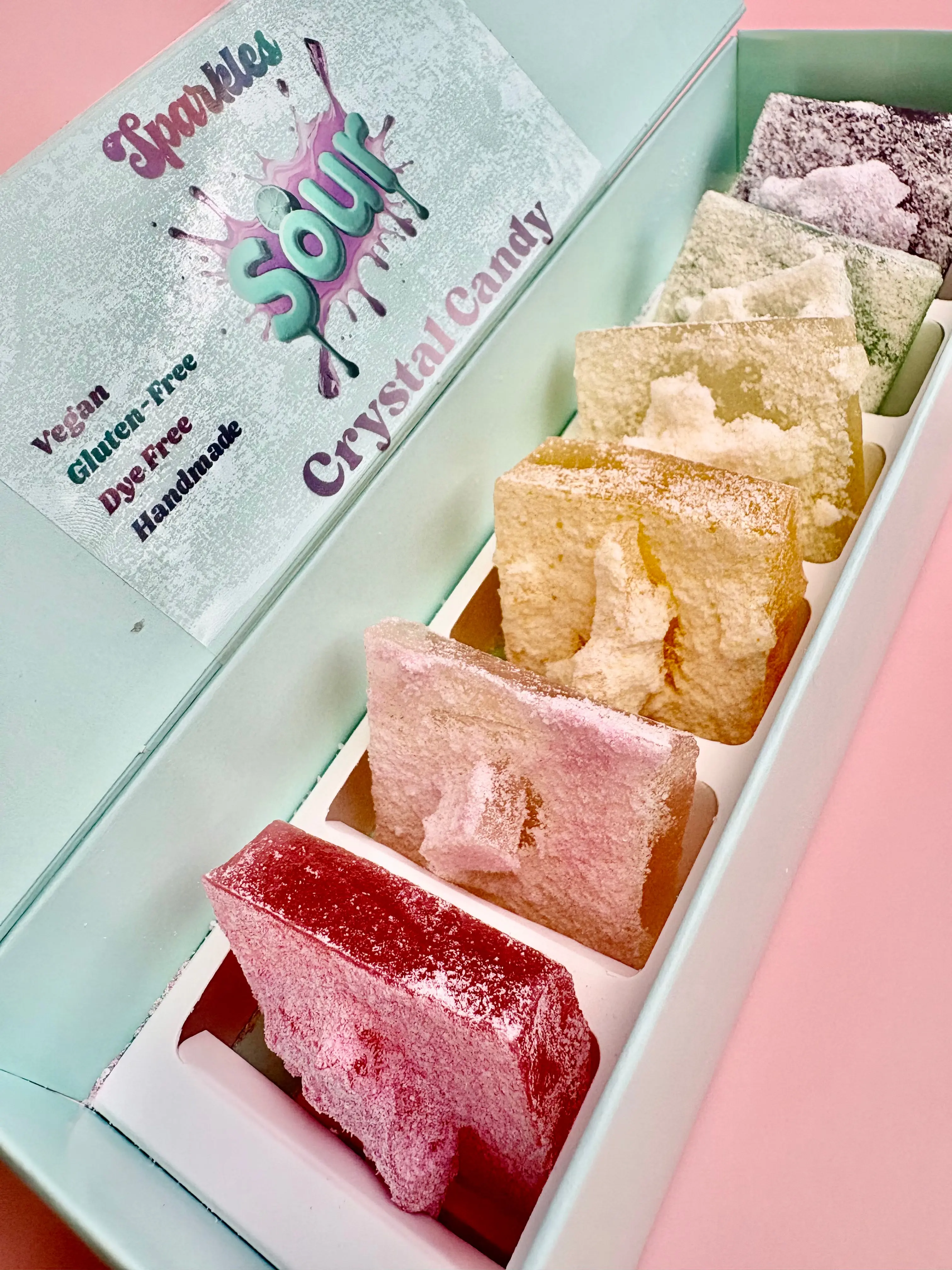 Sour Crystal Candy Sampler Collection Box - Natural Fruit-Flavored Treats with Pineapple, Lemon, Watermelon Varieties