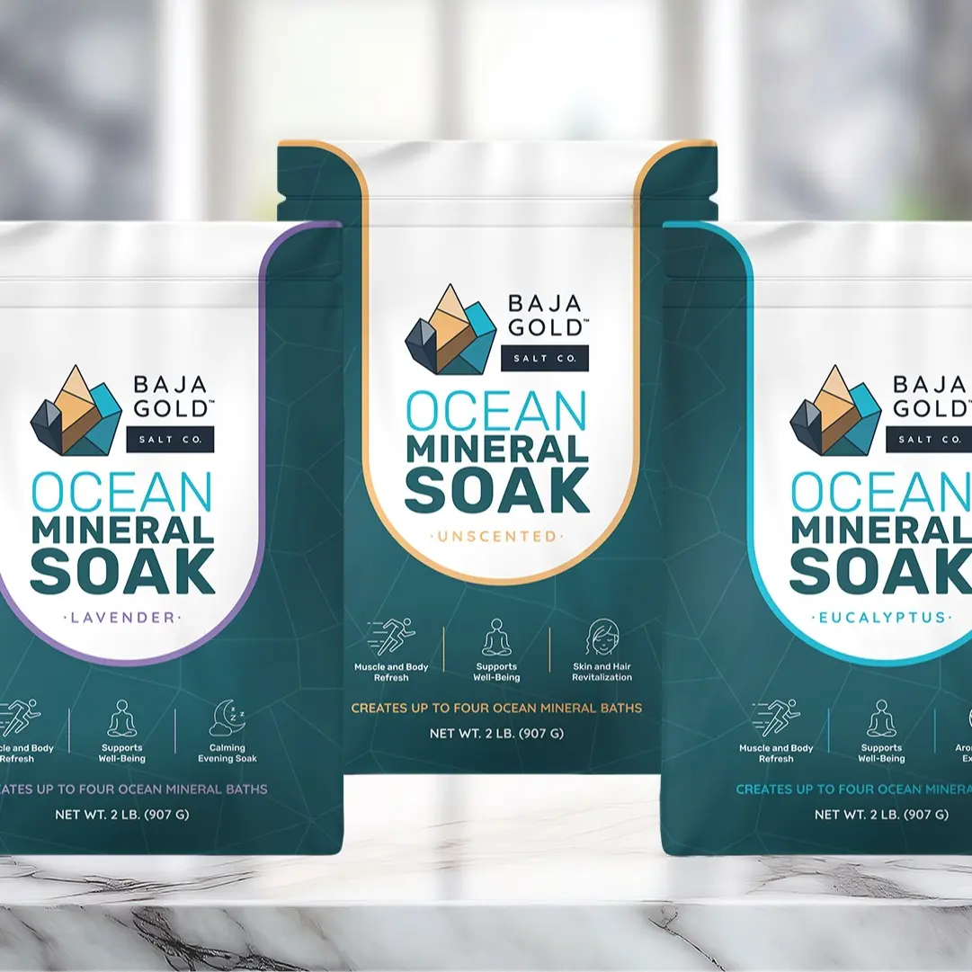 Baja Gold Ocean Mineral Soak - Body Care Cleanser for Muscle Recovery & Skin Revitalization - Epsom Salt with Magnesium & Sulfate - 4 Ocean Mineral Baths