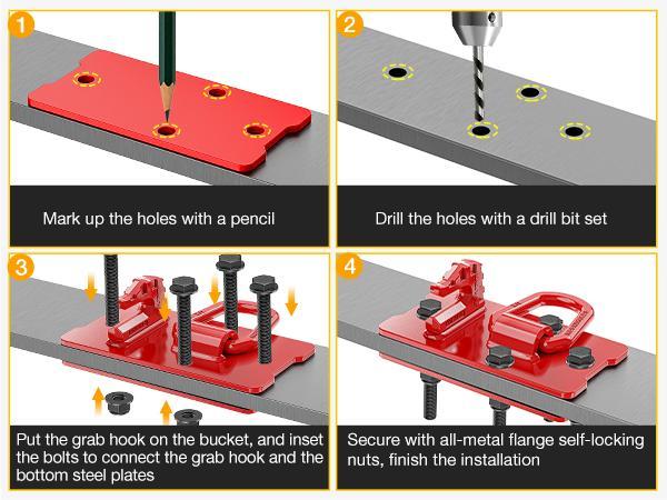 Nilight 2PCS Tractor Bucket Hooks with Tie Down Ring, Grade 70 Grade Forged Steel Bolt-On Grab Hook with Back Plates for Tractor Bucket RV UTV Truck MBS 15000 lbs, Red Nilight 2PCS Tractor Bucket Hooks with Tie Down Ring, Grade 70 Grade Forged Steel Bolt-On Grab Hook with Back Plates for Tractor Bucket RV UTV Truck MBS 15000 lbs, Red