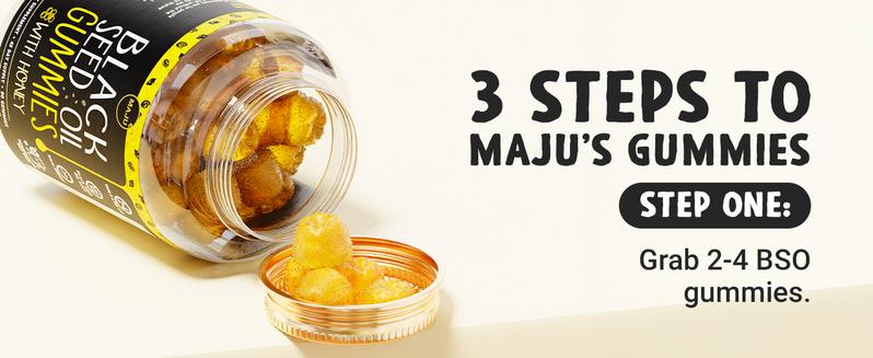 MAJU Black Seed Oil Gummies with Honey 90ct Natural Vitamin Optimum for Hair Skin Nails Gut Gummy Supplement 250mg per Gummy 45 Day Supply Edible Healthcare Dietary