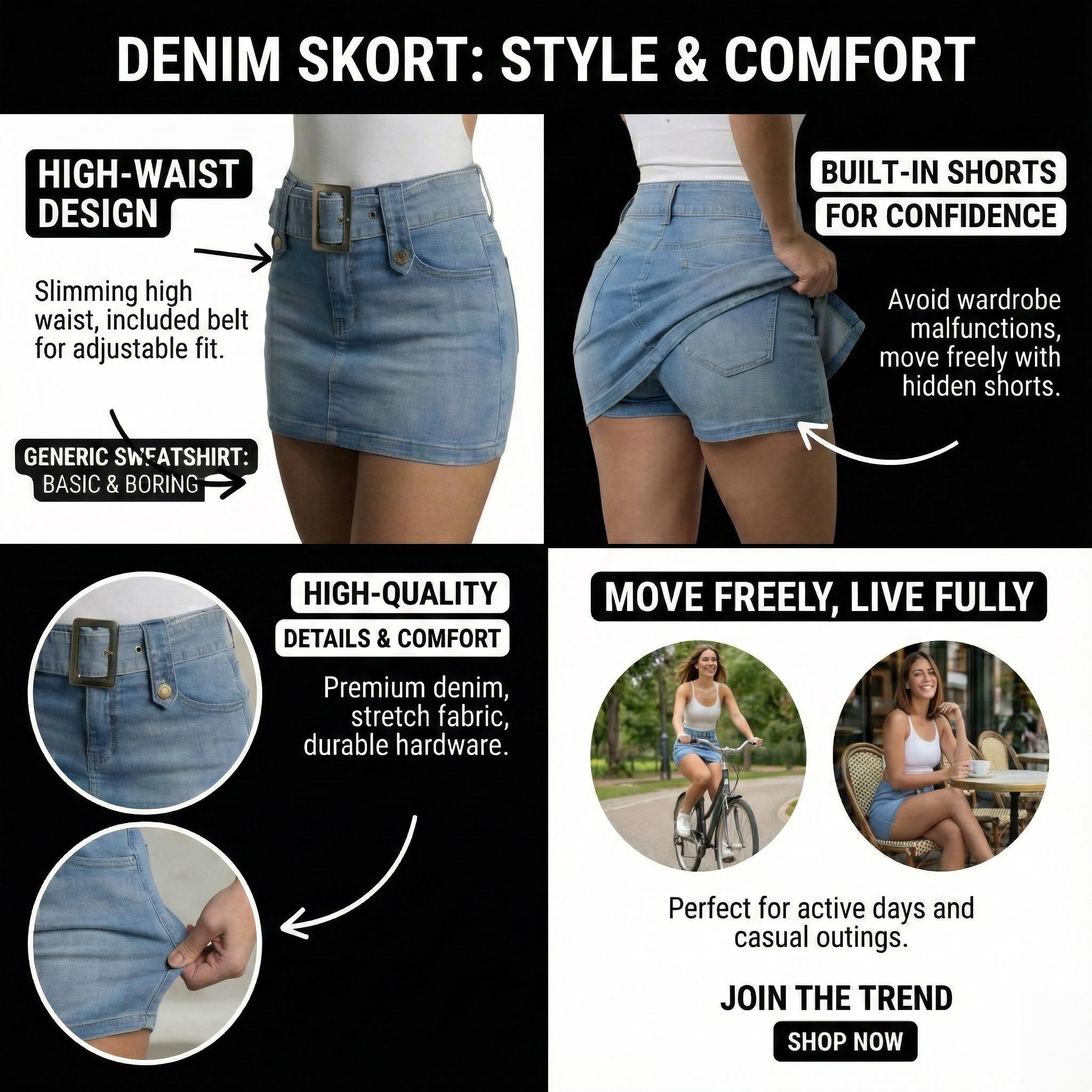 ChicCurve Denim Skort for Women High Waisted Built-in Shorts Stretchy Comfortable Fit