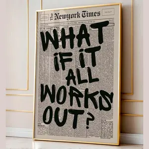 Retro What If It All Works Out Newspaper Print, Typography Poster, Trendy Wall Art, Motivational Poster,What If Poster Print
