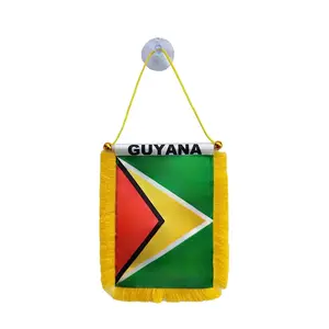 Guyana Car Flag 4x6 With Suction Cup - Car Mini Banner, Window, Rearview Mirror Hanging