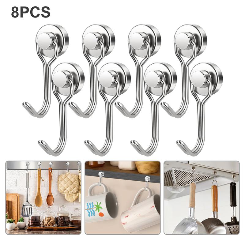 VAYWET 8pcs Strong 30LBS Magnetic Suction Hook, Punch-Free Storage, Swivel Swing Magnetic door Hook Refrigerator Strong Neodymium Magnet Hook Hanging Perfect for Refrigerator Other Magnetic Surfaces, Cruise Cabin Ship Essentials Fridge Classroom Kitchen