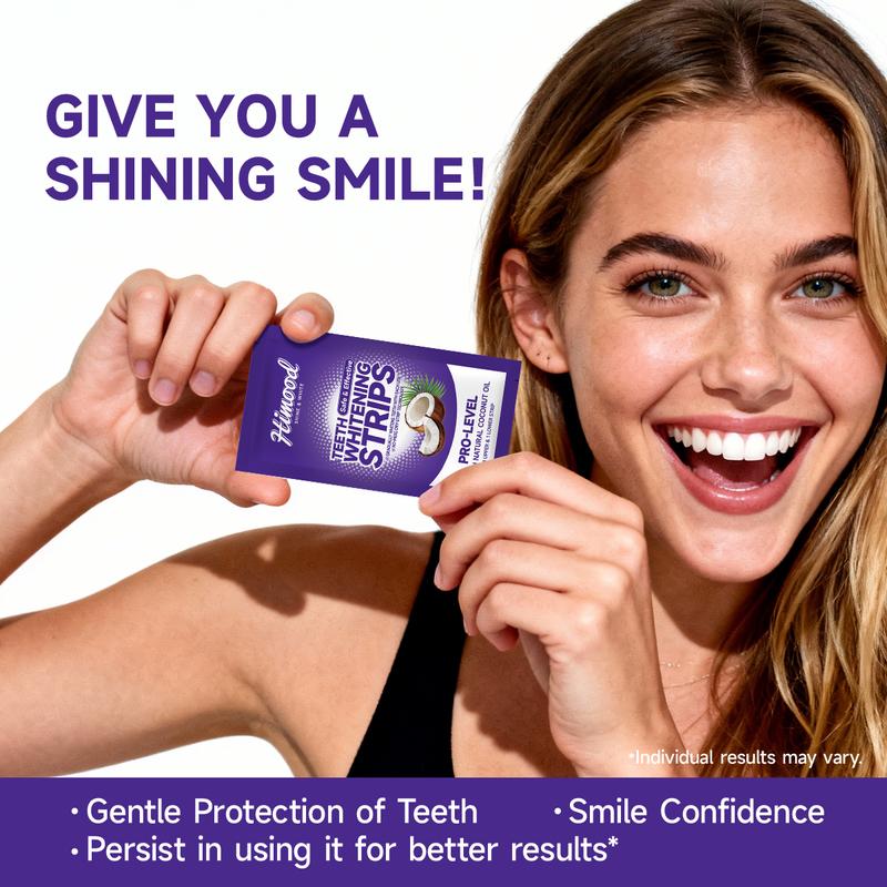 Himood Gentle Whitening Strips - 2-Step Care for a Brighter Smile: 8 Long-Last + 6 Express Strips with Coconut Oil, Fades Coffee & Tea Stains Comfortably