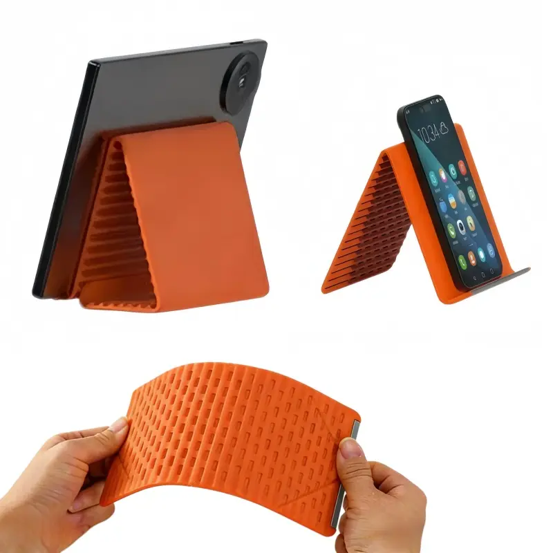 Flexible Silicone Phone Stand with Aluminum | Universal for Phone Tablet Laptop | Foldable Portable Travel Must Have Cellphone Smartphone Folding Mount