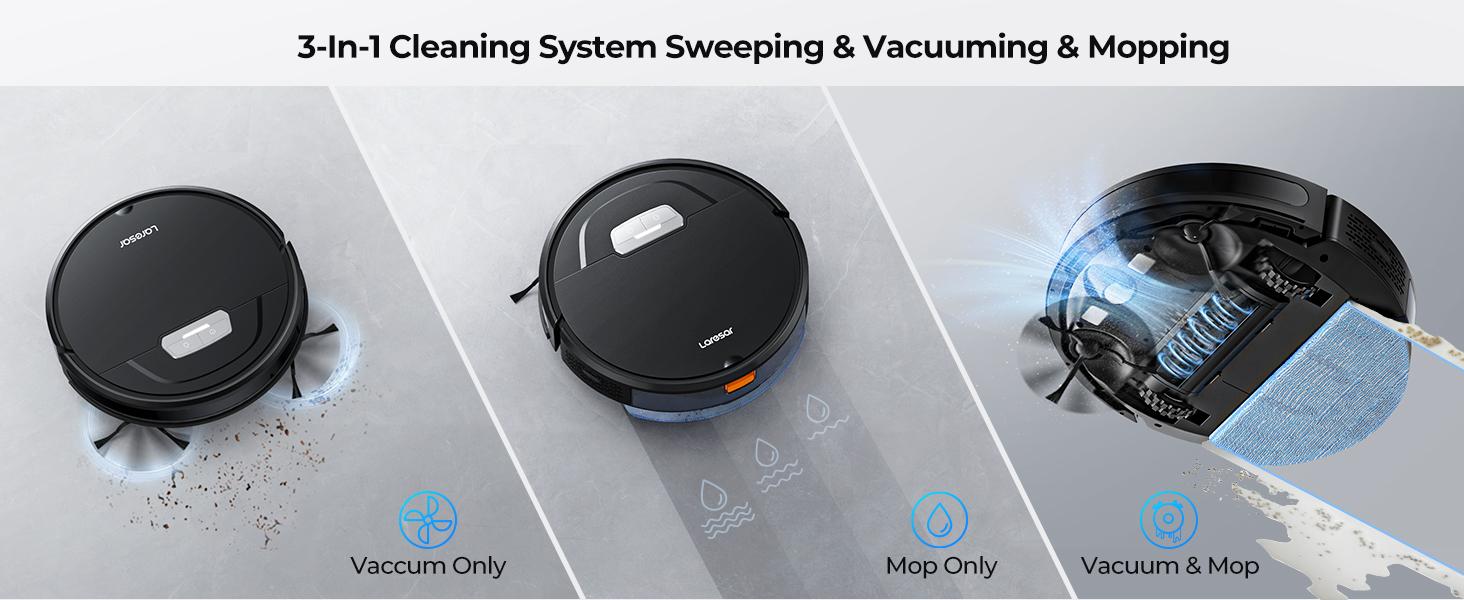 Laresar 3-in-1 Self-Charging Robot Vacuum Cleaner & Mop,5000Pa Strong Suction Carpet  Auto-boost Robotic Vacuum Cleaner, Self-Charging, APP-Controlled ,  Obstacle Avoidance, LiDAR Navigation, No-Go Zones, gift
