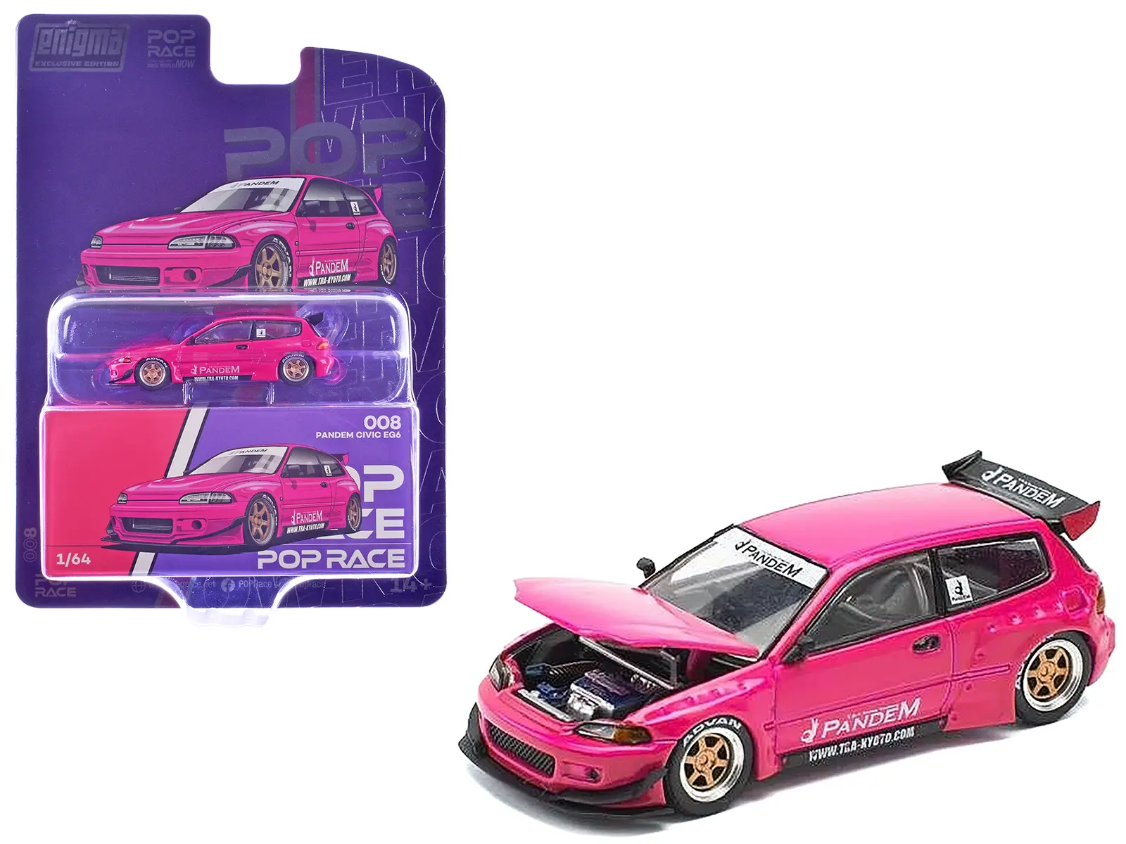 Pandem Civic EG6 RHD (Right Hand Drive) Pink "Enigma Exclusive Edition" 1/64 Die Cast Model Car by Pop Race
