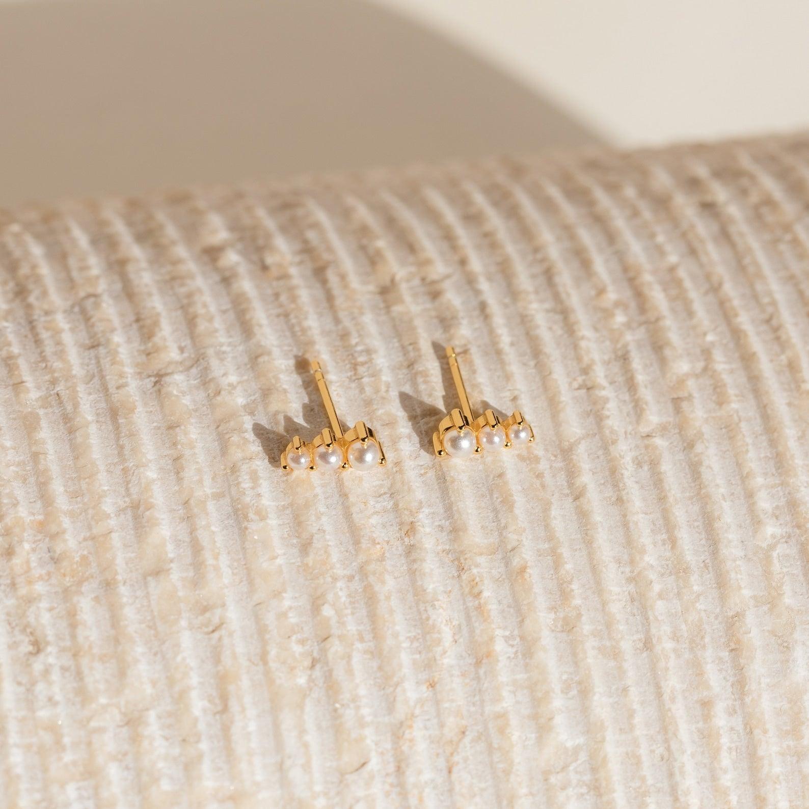 Triple Birthstone Studs by Caitlyn Minimalist - Delicate Everyday Crystal Stud Earrings in 18K Gold Finish - Custom Gemstone Jewelry - Gift for Her