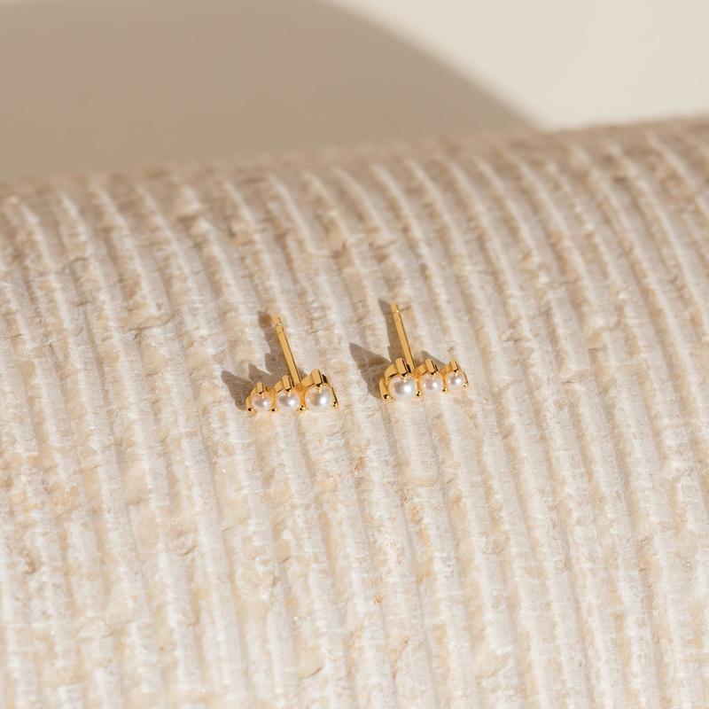 Triple Birthstone Studs by Caitlyn Minimalist - Delicate Everyday Crystal Stud Earrings in 18K Gold Finish - Custom Gemstone Jewelry - Gift for Her