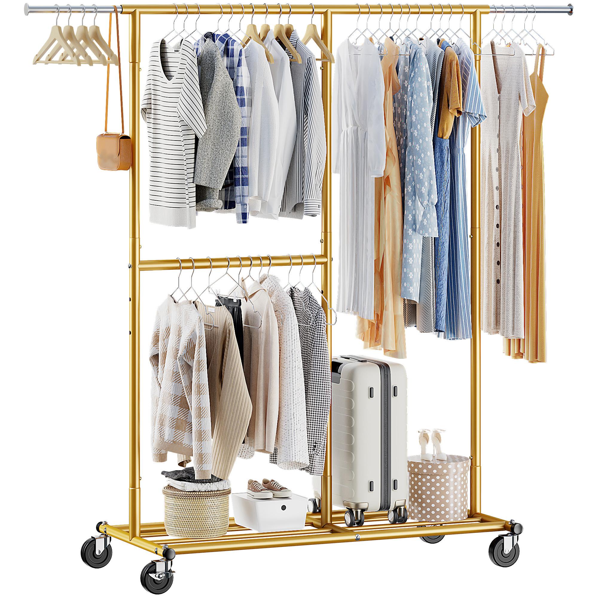 BePatio Heavy Duty Clothes Rack with Wheels Adjustable Portable Rolling Clothing Racks for Closet Bed Room Laundry Room Commercial Use Max Load 298 LBS Hang 150+ Clothes Metal Clothes Rack Rust-Off Resists Rust with Premium Coating Metal