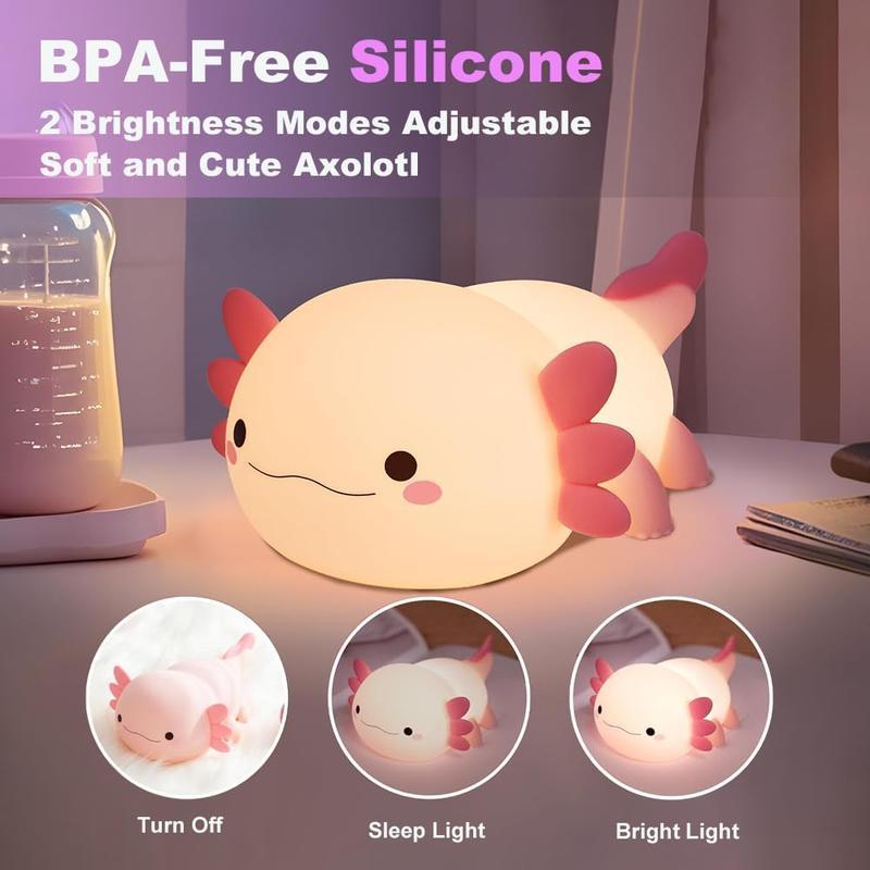 MUNBYN  Axolotl Lamp,Cute Axolotl Night Light,Dimmable Silicone Animal Nursery Night Light,Adorable Rechargeable Squishy Novelty Bedside Touch Lamp,Baby Room Decor, Axolotl Gifts for Kids/Girls