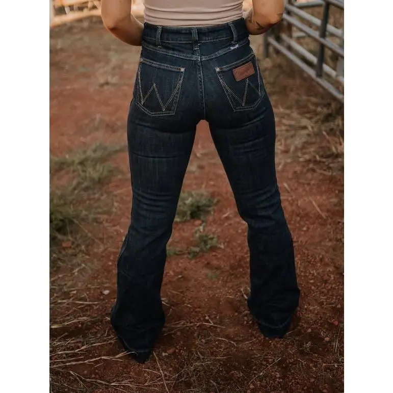 Wrangler Women's Jeans - Beth High-Rise Wide-Leg Trouser in a Regular Fit Cotton-Spandex Denim, Deep Sapphire, Pants, Bottoms, Button, Cotton Blend, Waist Size, Spandex Stretch, 28X36, Zip-Fly, Lady, Clothes