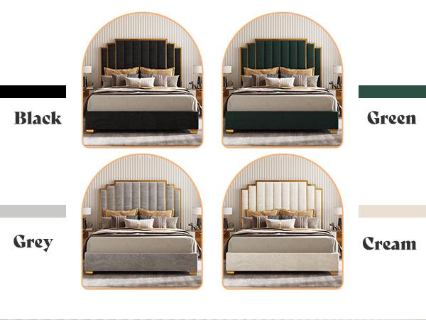 AMERLIFE Bed Frame with 65" Headboard, Upholstered Platform Bed with Golden Plating Trim, Modern Luxury Bed Frame, No Box Spring Needed/No Mattress/Queen/King/Best Gift Ideas/Christmas Gifts